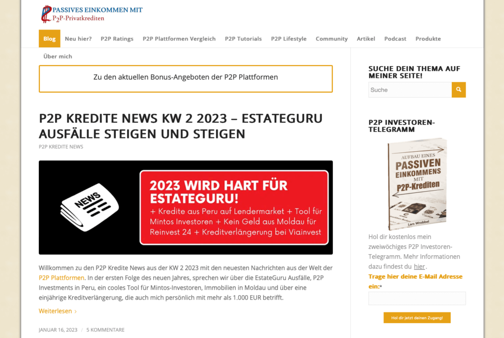 Passives Einkommen mit P2P-Krediten - Die besten Finanzblogs